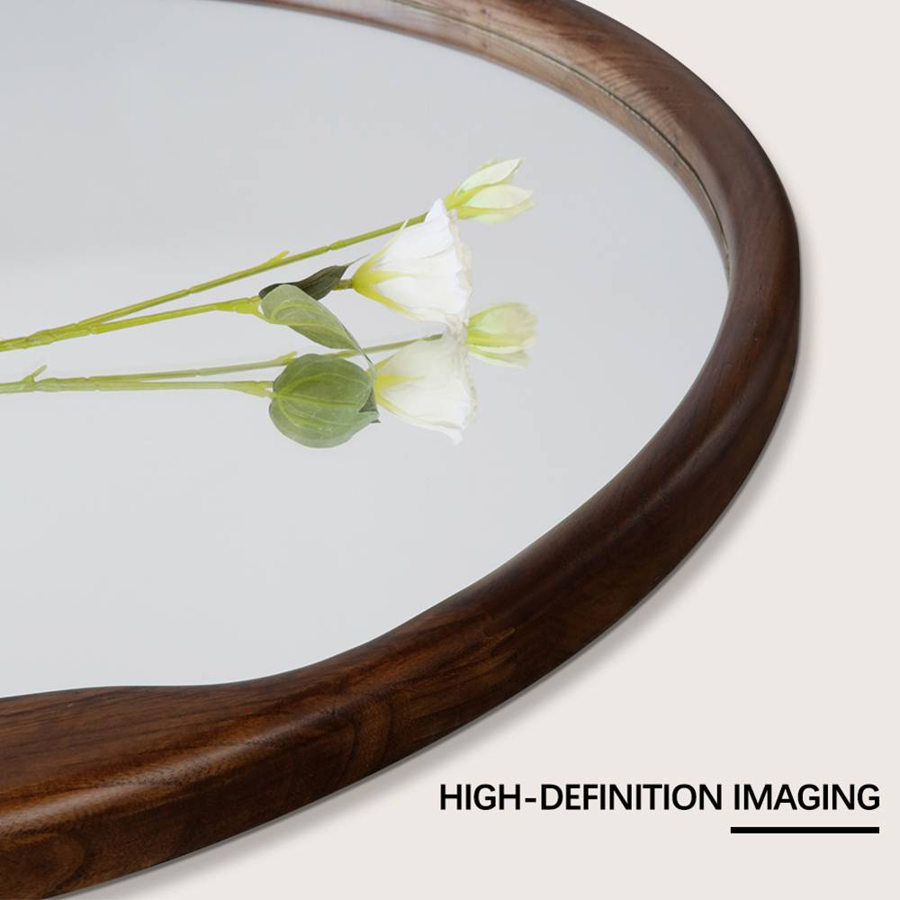 Irregular Round Wood Frame Wall Mounted Bathroom Vanity Mirror For Decoration