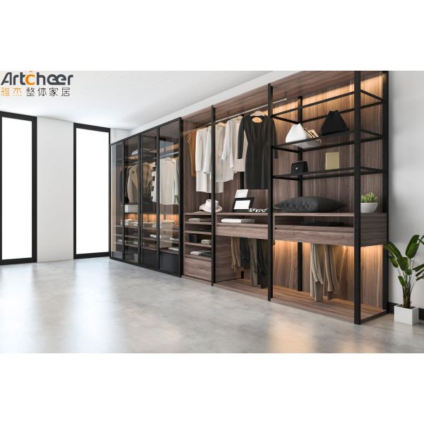 Modern Stylish Glass Door Walk In Wardrobe with Customized Size for Bedroom