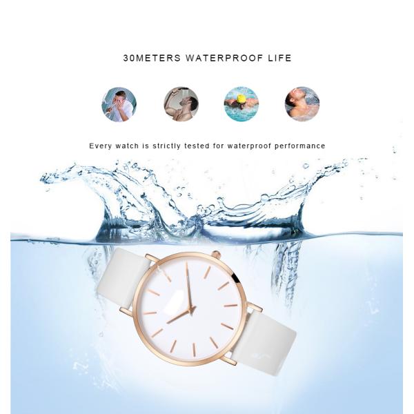 Ultra Thin 3atm Womens Metal Watches White Genuine Leather Strap