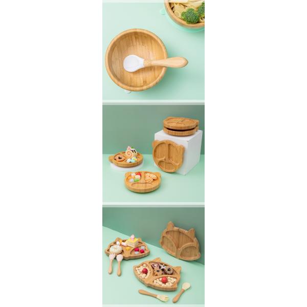 Плита детей милого мультфильма бамбуковая установила ЛОГОТИП Engravable с высасывателем силикона