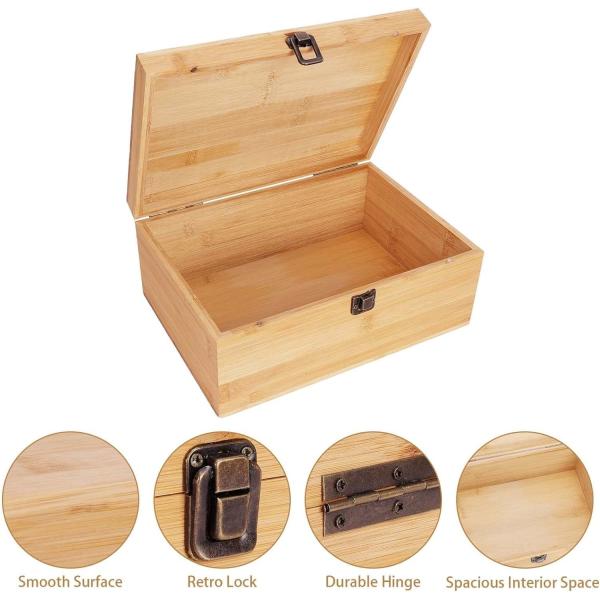 1 X 7.9 X 4.5 Inch Natural Bamboo Wood Storage Box With Hinged Lid Silk-Screen Printing
