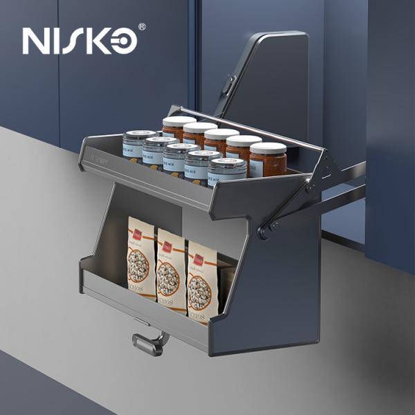 Estante de almacenamiento de gabinete de pared de cocina de 2 niveles con cesta extraíble de respaldo suave
