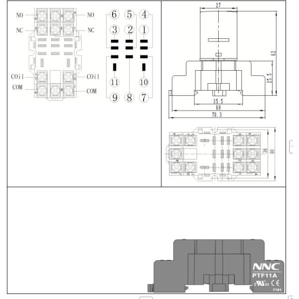 NNC Relay Socket PTF11A Series applied for HHC68A/LY3/JQX-13F Relay