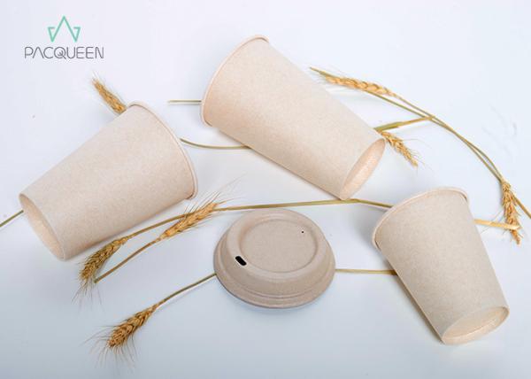 Natural Color Sugarcane Compostable Paper Cups with PLA / Bagasse Pulp Lids