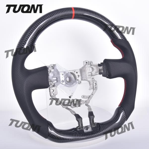 Modern Black Leather Carbon Fiber Toyota Steering Wheel Lightweight Flat Bottom Easy Install
