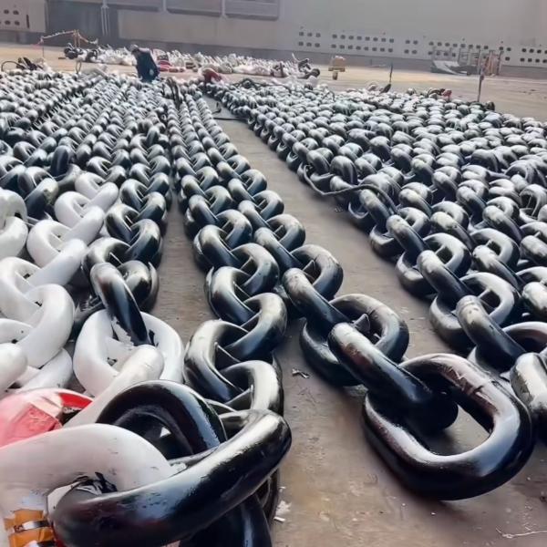130mm Anchor Chains Grade 3 High Strength Alloy Steel Spray Paint Stud Link