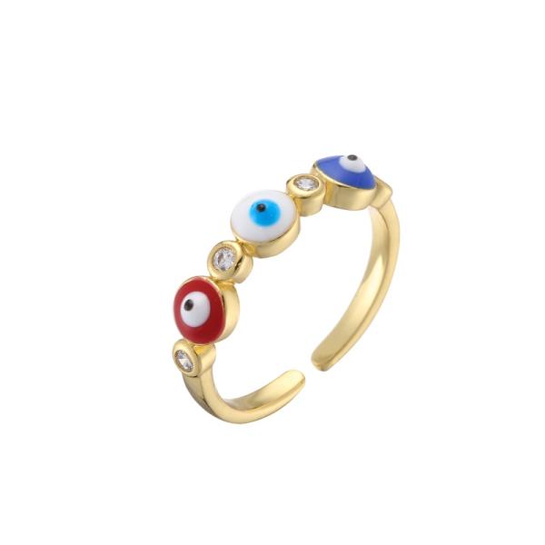 Colorful Enamel Turkish Evil Eye Diamond Ring 18k Gold Plated
