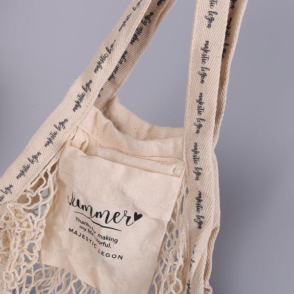Organic Cotton Big Net Bag Womens Shopping Mesh Bags With Custom Logo Pocket