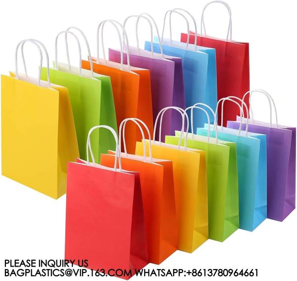Recyclable, Sustainable, Paper Bag, Kraft Bag Kraft Paper Party Favor Gift Bags With Handle Assorted Colors Rainbow