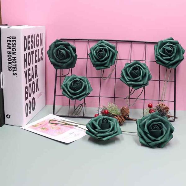 Bulk Dark Emerald Green Roses Artificial Flowers with Stem for DIY Wedding Bouquets Centerpieces Arrangements Kissing Ball