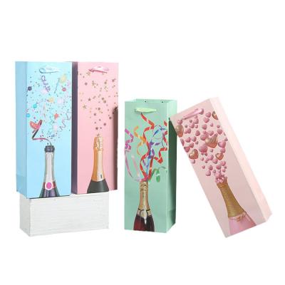 CMYK Glossy Kraft Paper Wine Bags Gift Wrapping Wine Bottle Bags Bulk