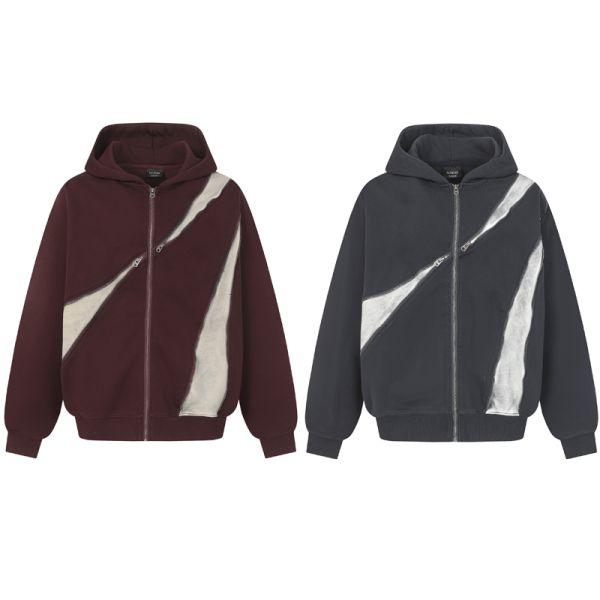 Washed Fleece Zip-Up Oversized Hoodie Unisex Polyester/Cotton Blend Anti-Wrinkle Windproof Breathable 3D Pattern Winter