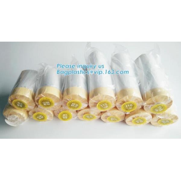Disposable PE pre-taped self static cling masking film, Cover mask plastic drop film PE protection film with tape, BAGEA