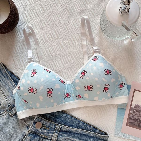 Sweet Cartoon Bear Triangle Cup Underwear for Women With Small Breast Gathered High School Students for Small Breast Slim Girls