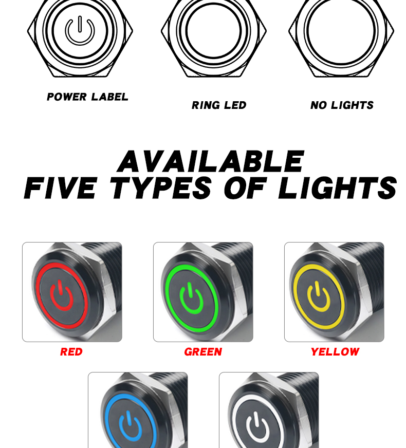 22mm Metal Button Switch Oxidized Black Waterproof IP65 Self-resetting 1NO Flat Head/High Head