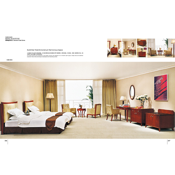 Commercial Style Wooden Finish Hotel Bedroom Furniture With Fabric Sofa Set