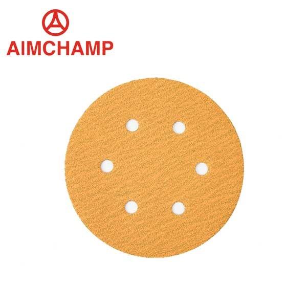 Yellow Aluminum Oxide Hook And Loop Sandpaper 5 Inch 125mm 8 Holes