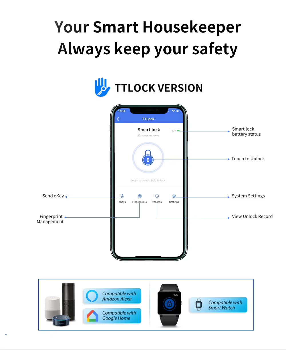 New Model Big Size Durable Biometric Outdoor IP67 Waterproof USB Rechargeable Eco-Friendly Smart Lock Fingerprint TT Lock for