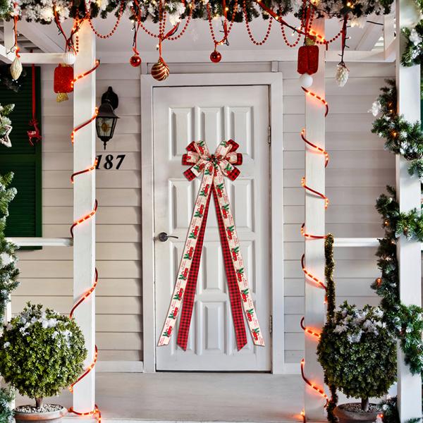 Длинные большие бархатные луки в светлом золоте для украшения рождественской ленты