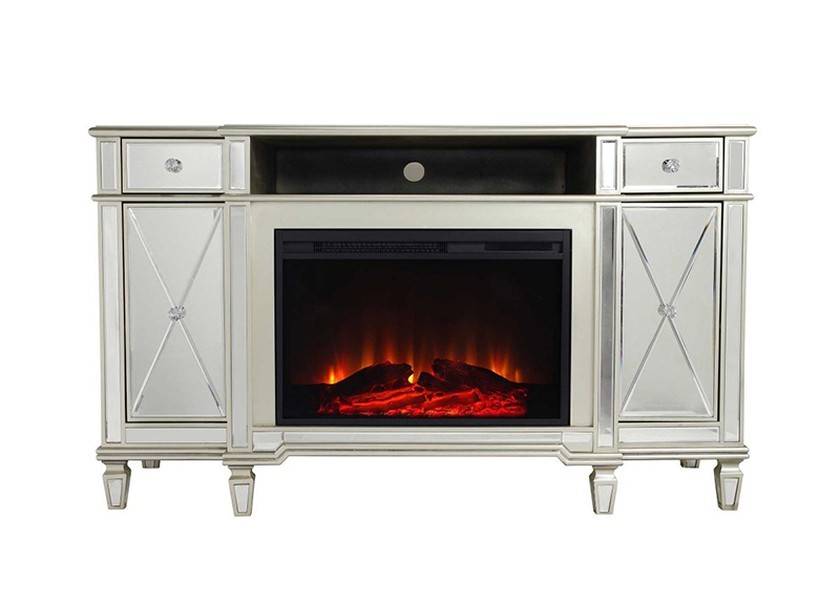 Luxury Silver Mirror Finish Electric Fireplace TV Stand with MDF Construction and 59''X20''X35'' Size
