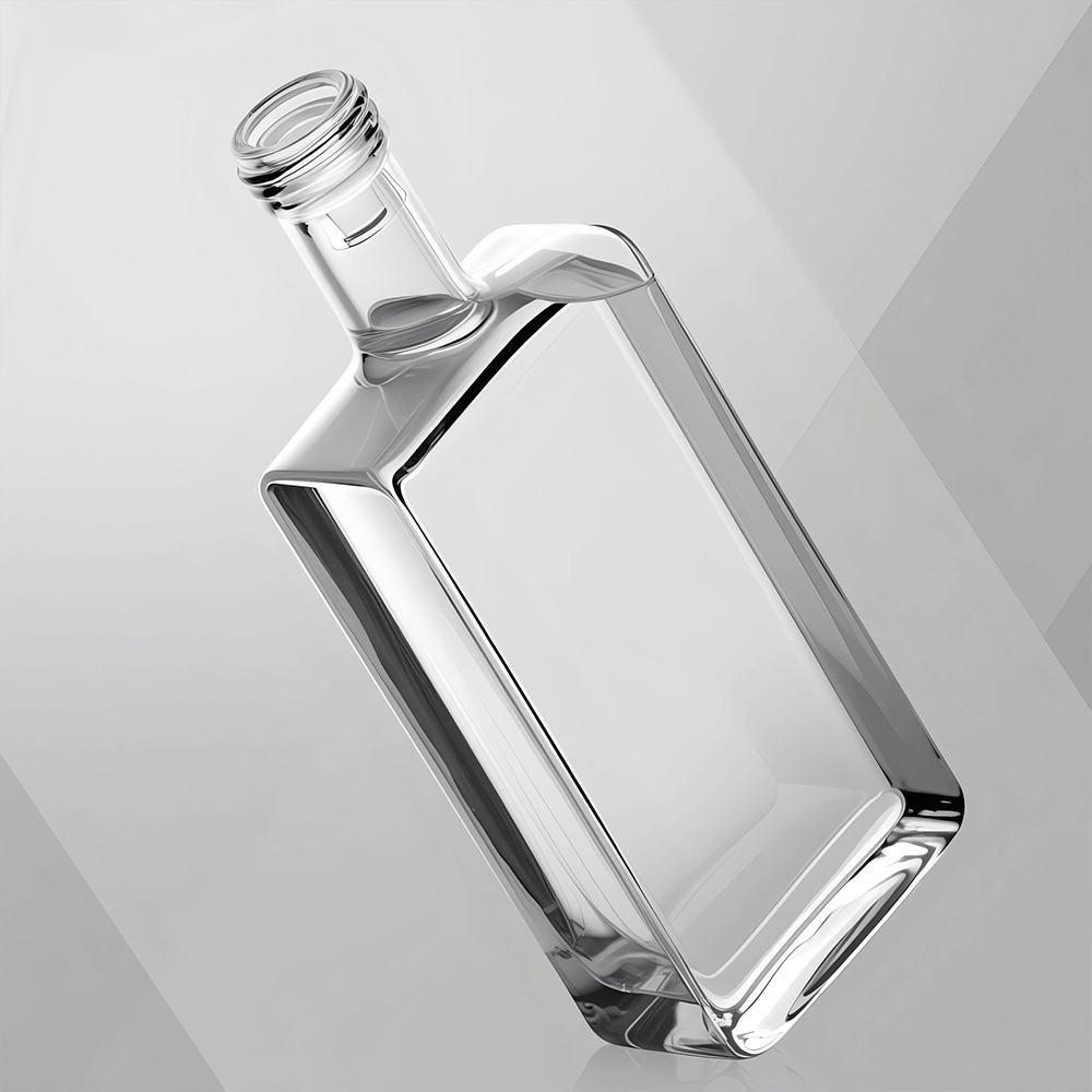 Empty Flat Square Liquor Bottle With Cork Sealed Engraving Ready For Whisky Spirits