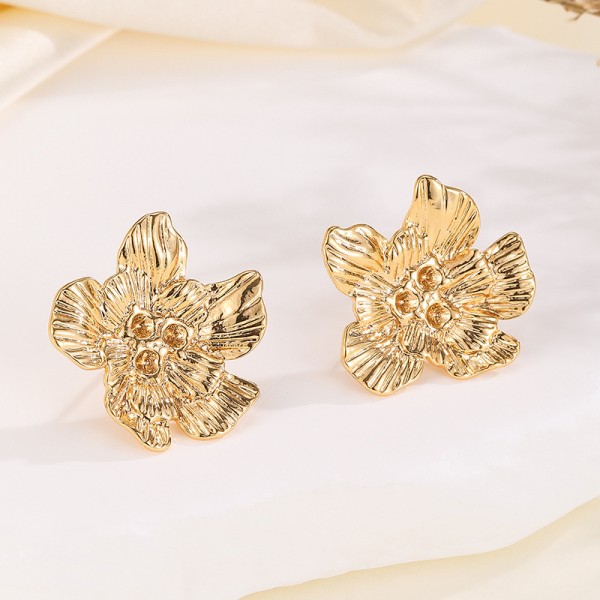 Fashion Brass Gold Plated Earring Round Mosquito Coil Flower Pearl Inlaid Zircon Studs DIY Geometric Women's Jewelry Earrings