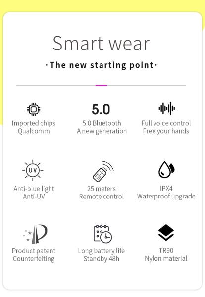 2021 New Technology 5.0 Qualcomm Chip Remote Intelligent Control Mobile Phone Smart Glasses for Android and IOS
