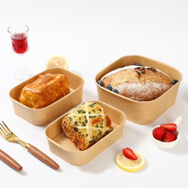 Custom Food Grade Kraft Paper Salad Bowl with Plastic Lid