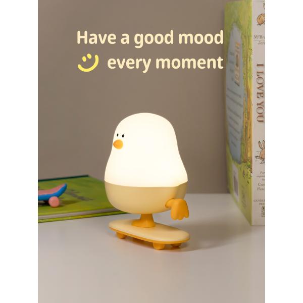 Modern Rechargeable LED Skateboard Chicken Night Lamp ABS Bedroom Desktop Decor With Touch Power Holiday Gift For Sleepers