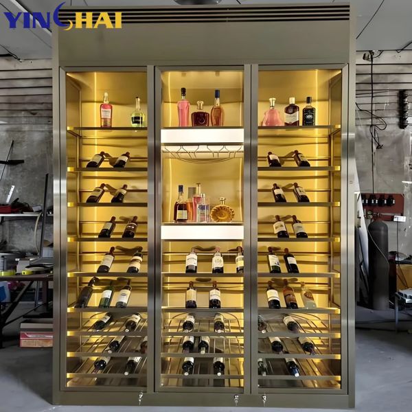 YINGHAI Freestanding Wine Storage Cabinet with LED Light & Tempered Glass Doors