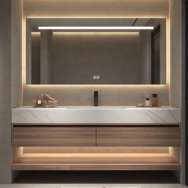 Quartz Stone Countertop Modern Wall Mounted Double Sink Vanity for and Practical Bathroom