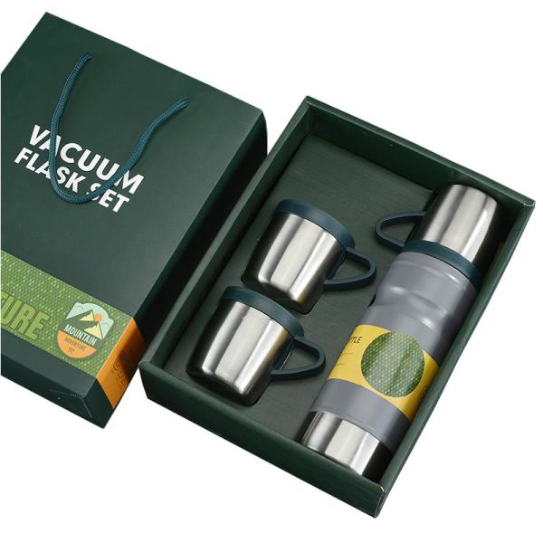 Stainless Steel Vacuum Flask With 3 Lids 680ml Thermos Mug Gift Set For