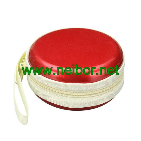 Mini Size Round Zipper Tin Box Cute Coin Purse Tin Key Holder Round Earphone Holder