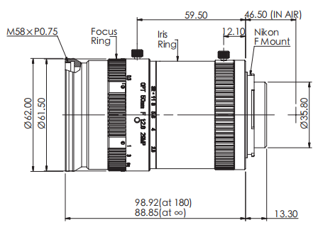 Фиксированное фокусное расстояние 50mm 180~∞ WD F2.8-F32 объективов 29MP 0.59kg фокусного расстояния
