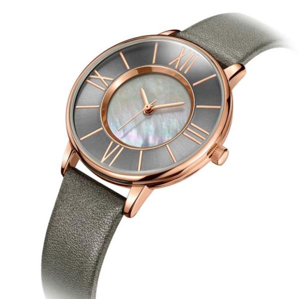 Pin Buckle Women Quartz Wrist Watch Leather Strap Shell Dial