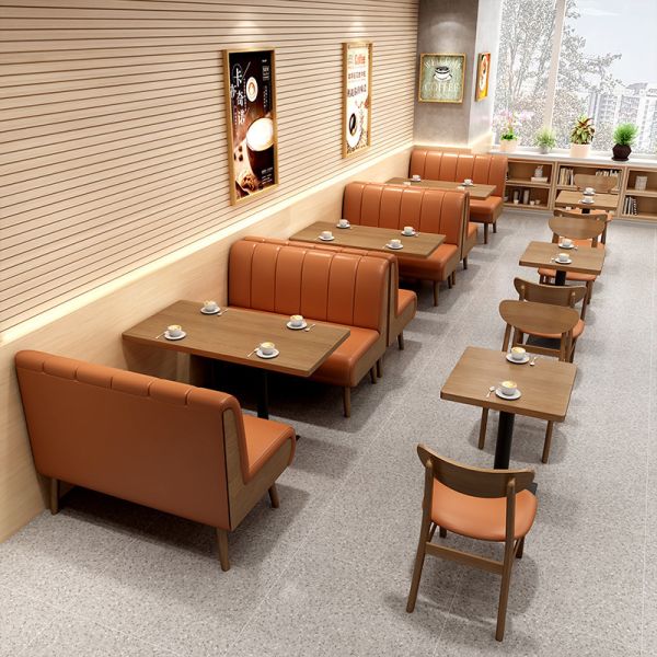 Foshan Factory Restaurant Table and Chairs Commercial Coffee Table With Chair Solid Wood Booth Sofa Seating for Restaurant