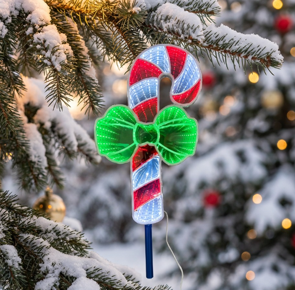 15 Inch Candy Cane 3D Infinity Mirror Remote Control Ground Stake Christmas Pathway Lawn