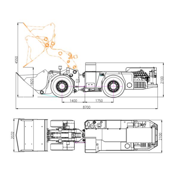 WJ-3.5 Underground LHD Machines Diesel / Battery Electric Mine Wheel Loader