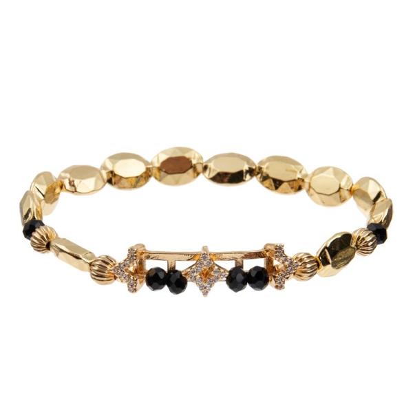 Zircon Gold Star Charm Handmade Elastic Bracelets With Flat Shape Beads For Girl