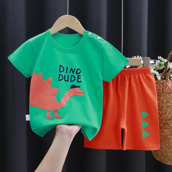 0.9M 12KG Children'S Outfit Sets Short Sleeve Pant Suit Cartoon Print Boys