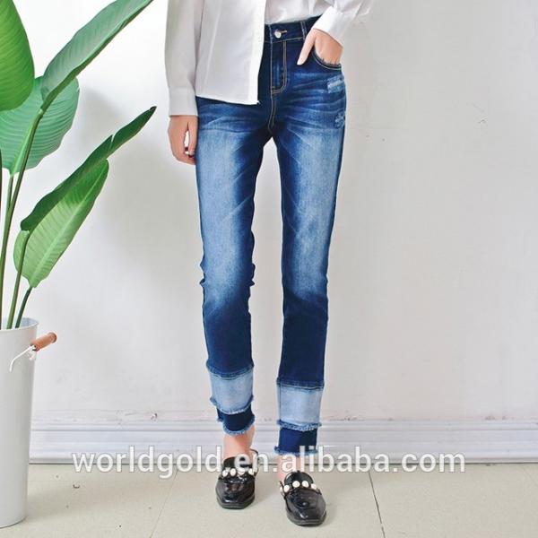 Blue Color Women Denim Dungaree Dress With Frayed Hem OEM Service