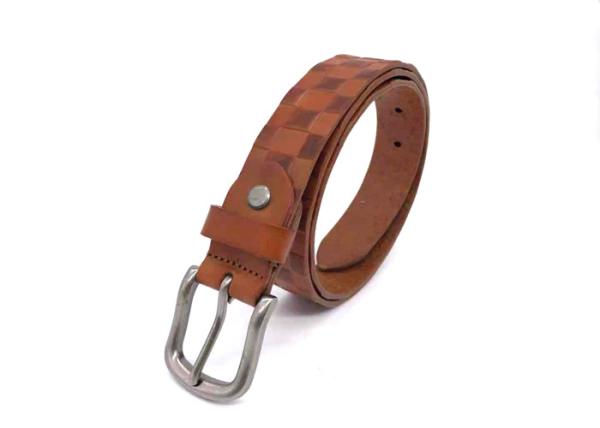 Embossed One Piece Full Grain Leather Belt With Alloy Buckle