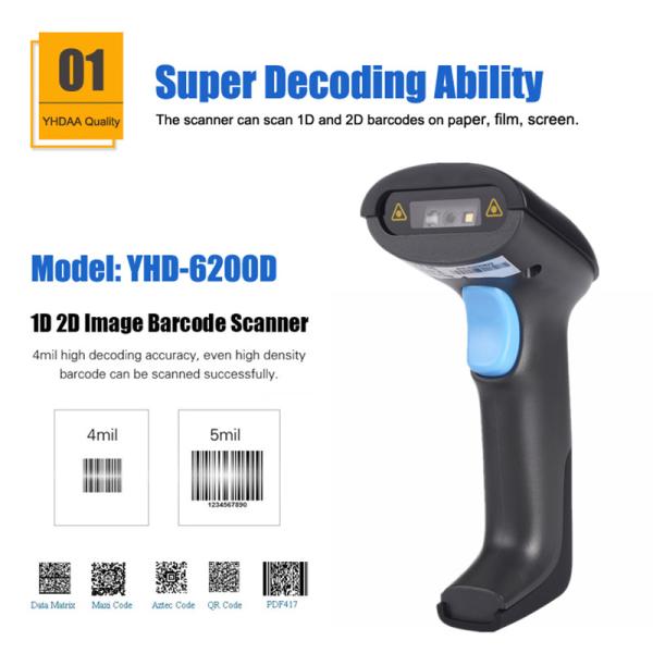 Блок развертки YHD-6200D штрихкода CMOS 2D блока развертки кода USB Handheld QR связанный проволокой