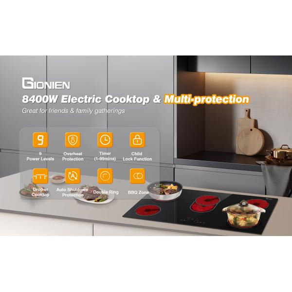 36 Inch 5 Burners Electric Cooktop 8400w Radiant Ceramic Cooktop 220~240v