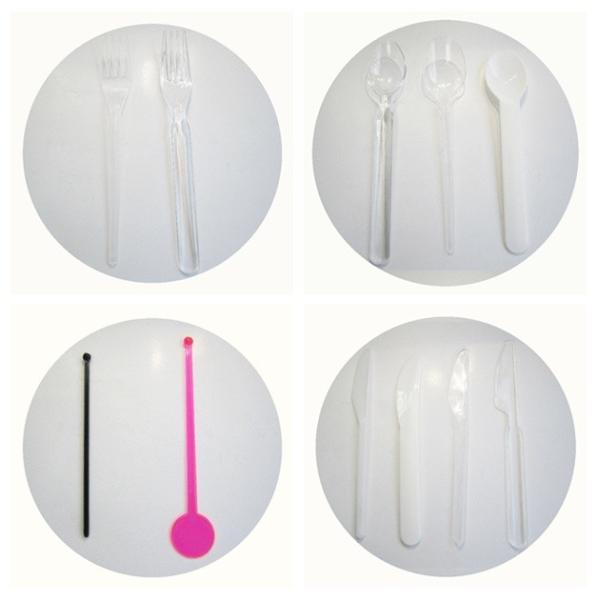 CUTLERY SET, DISPOSABLE PLASTIC CUTLERY, FORK, SPOON, SMALL SPOON, KNIFE,