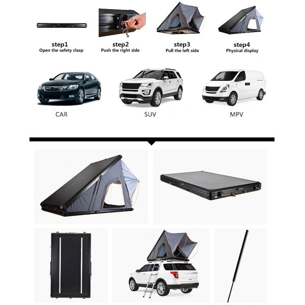 Camping Aluminum 4 Person Roof Top Tent Car Rooftop Tent Triangle  Hard Shell Top Roof Tent