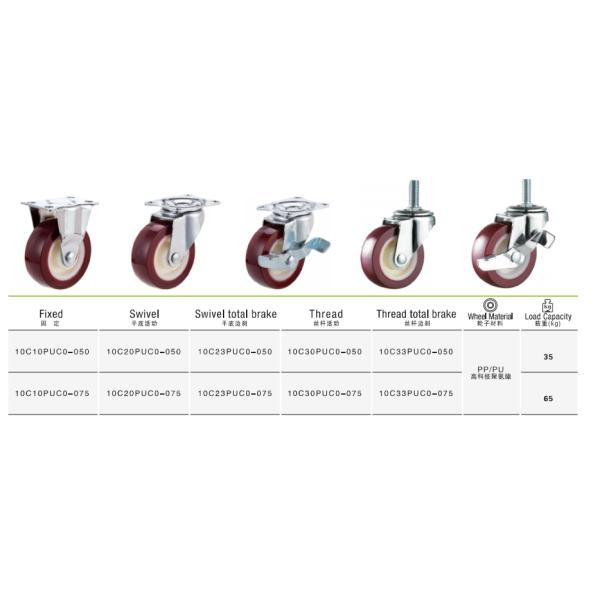 Versatile PU Furniture Casters Zinc Plated 50mm 75mm for Home / Office Settings