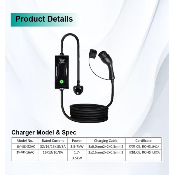 EVCOME Portable Ev Charging Station (220V 8A 10A 13A 16A) 5M Or Customized Cable With OEM  ODM