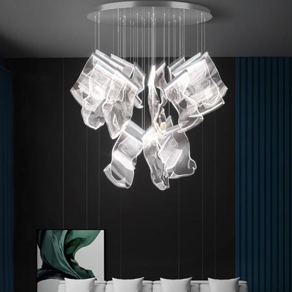 LED Postmodern Silver Love Paper Designer Stairs Staircase Chandelier Lighting Rinkle Suspended Lights(WH-MI-194)