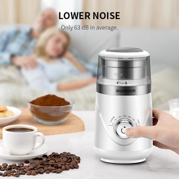 Adjustable White Electric Coffee Bean Grinder Portable 10 Settings With Stainless Steel Bowl